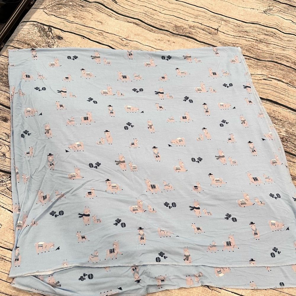Angel Dear Soft Blue Swaddle Blanket With Llama Print 44” square